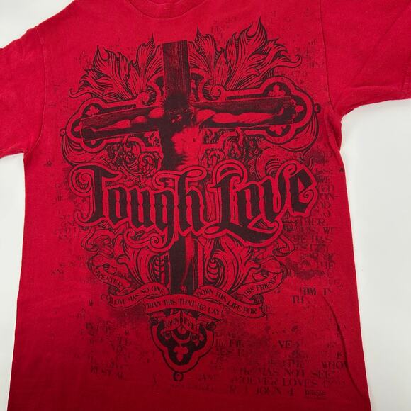 Vintage Y2K Jesus Cross Men's Sm Red Tribal Tough Love Affliction Style T Shirt - Picture 2 of 6